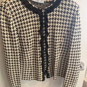 St. John Black and Cream Houndstooth Knit